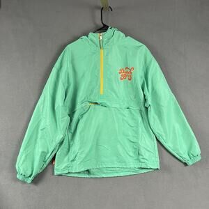 Dutch Bros Jacket Mens Large Green Purple Hooded Windbreaker Pullover Employee